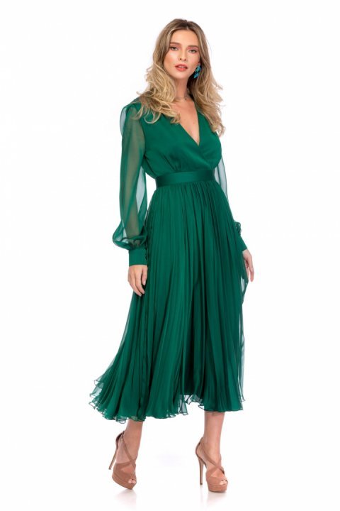Rochie midi din voal verde-smarald Cloche | Rochii | Rochii evenimente, inchiriere rochii, designeri romani